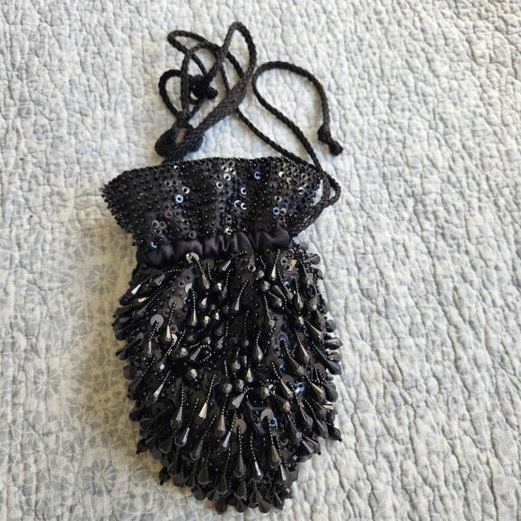 Vintage Lancome Black Beaded Bag/Evening Bag/Cocktail Purse - Picture 3 of 7